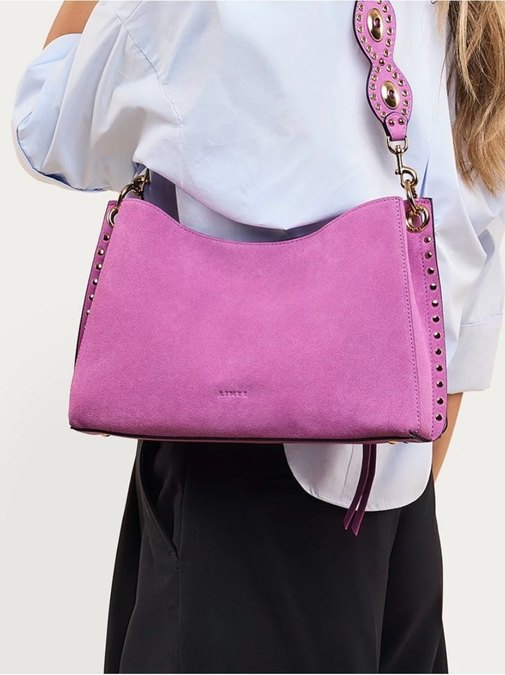 Aimee Kestenberg Bloom Suede Shoulder Bag with Studded Strap - Picture 14 of 14